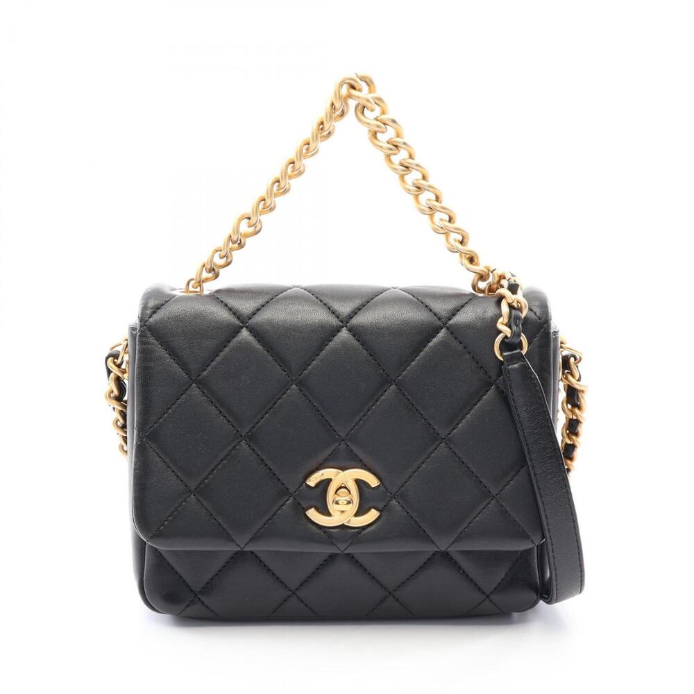 Chanel Matelassé 2-Way Shoulder Bag/Handbag, Lambskin Leather, Women's, Black